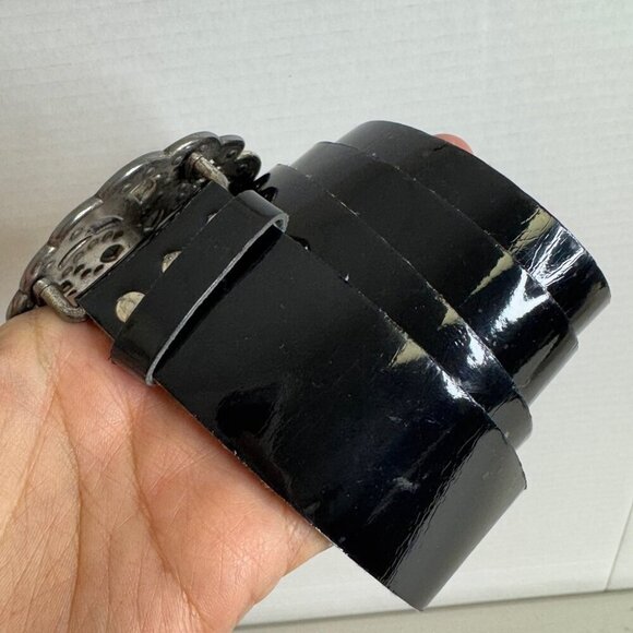 Y2K 90s Antoniazzi Firenze Genuine Patent Leather Belt Ornate Floral Buckle S/M - Picture 2 of 11
